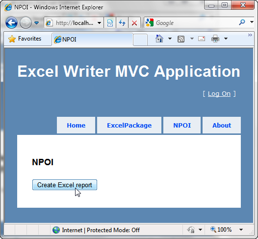 Excel Writer NPOI View Page