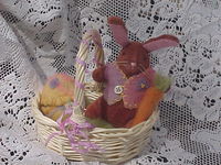 Dolly Easter Basket with Teeny Bunny, Needle Felted Egg and Chick - Pink/Yellow