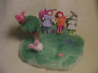 Needlefelted Wool Playscape with Bunny, Bird, Ball