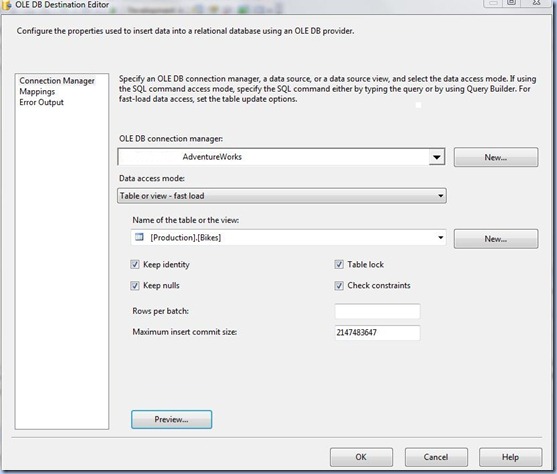 SSIS - OLE DB Destination Editor SSIS - OLE DB Destination Editor