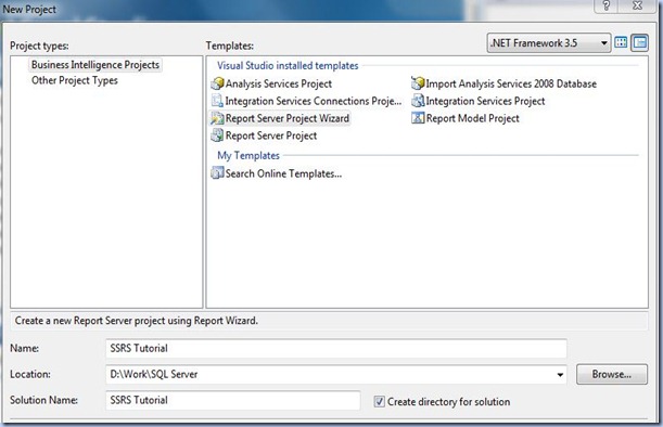SSRS Tutorial New Project SSRS Tutorial New Project