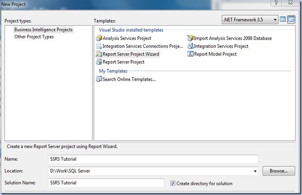 SSRS Tutorial New Project