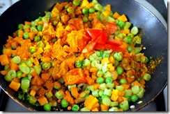 Add veggies,tomato,salt,powders