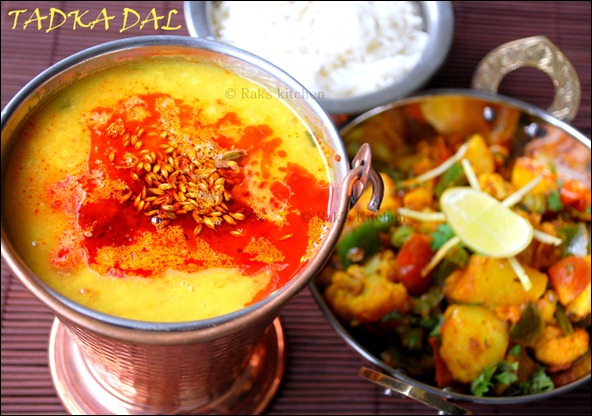 Dal fry with aloo gobi mutter fry
