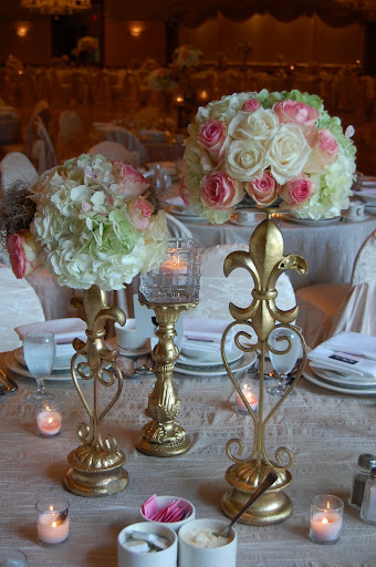 White pink and green topiaries