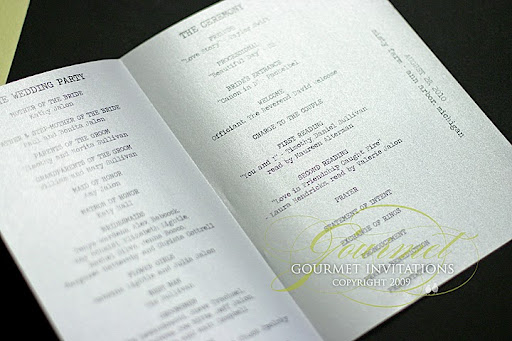 Misty Farm wedding program Gourmet Invitations