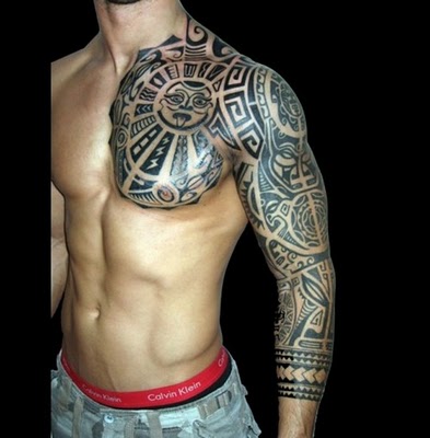 tribal chest tattoo. tribal tattoos chest to arm.