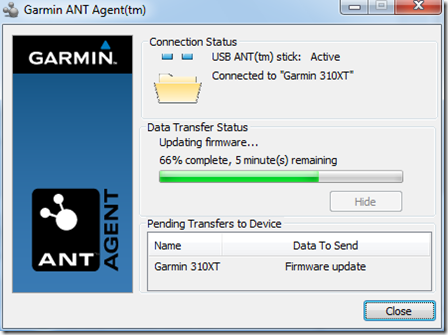 Garmin ANT+ Agent updating 310XT firmware
