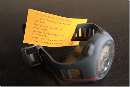 Garmin FR110 with warning label
