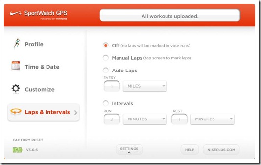 Nike+ GPS Sportwatch Connect Lap and Interval Configuration Nike+ GPS Sportwatch Connect Lap and Interval Configuration