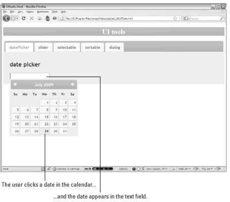 The datePicker element turns any text field into a calendar.