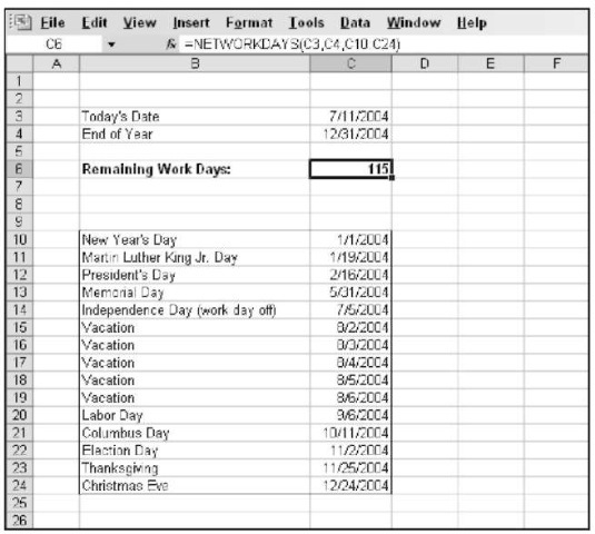 Counting workdays with NETWORK DAYS.