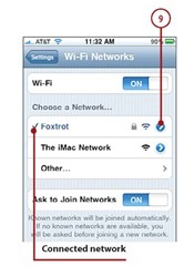 Tap the Info button for the network to which you are connected.