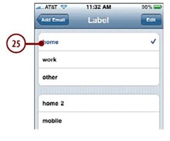 Tap the label you want to associate with the email address.You return to the Edit Email screen.