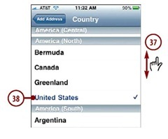  Scroll the screen to find the country for the address you are creating