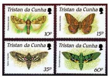 Postage stamps featuring a selection of moths. 