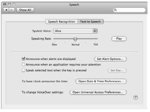 You can select your Mac's voice from the Text to Speech pane.