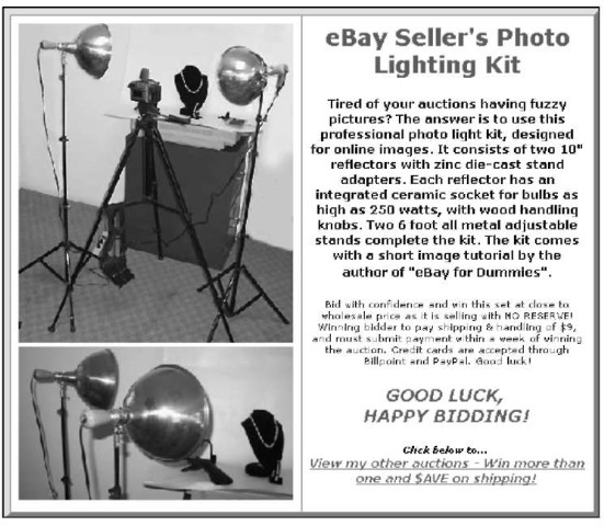 An eBay photo setup, featuring here in an eBay.co.uk auction.