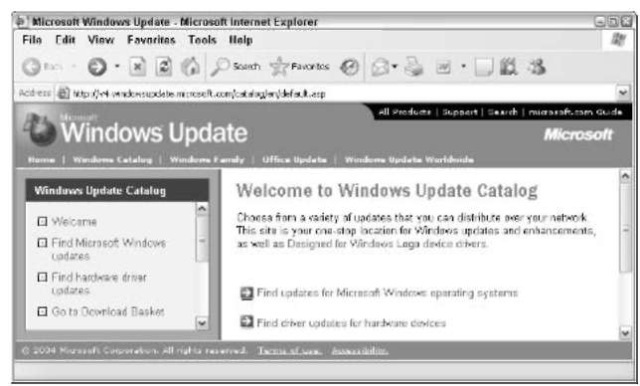 The main page of the Windows Update Catalog.