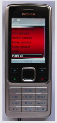 The Nokia 6300 phone starts copying the contents of the Phone Book to the SIM card.