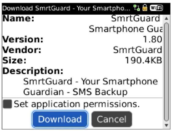 A typical page that lets you download an application on your BlackBerry.