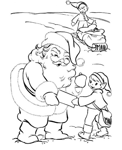 Santa Claus recibiendo cartas de niños para colorear