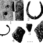 Ямки для шкворней на месте Старого, или Казацкого, гарда (1) и материалы из раскопок на Клепаном (Гардовом) острове (2-6)