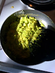 Breakfast this morning. Yes we ate eggs and spam. Green eggs and spam. Yes I know it is similar to Dr. Suess.