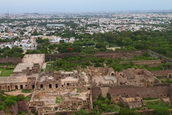 Golconda Ruins and the city of Hyderabad behind it