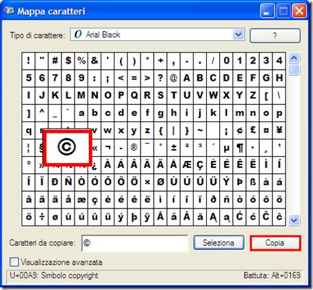come mettere il simbolo del copyright in un testo o in un editor html