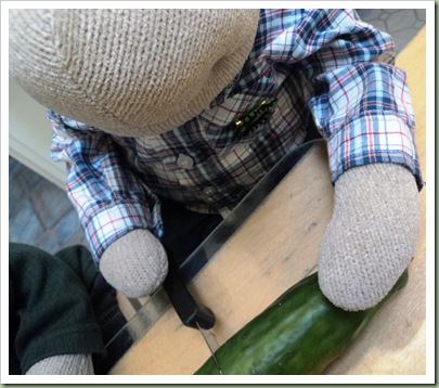 cutting a cucumber