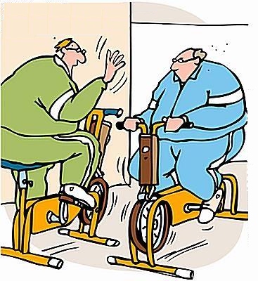 Exercise bikes passing each other