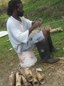 making crab traps in the wetlands 