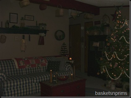 living room, sofa, baskets above