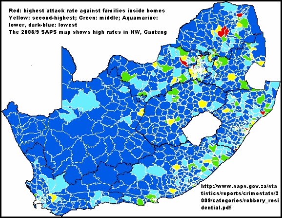 white and Indian families were primary targets in  residential robberies SAPS map