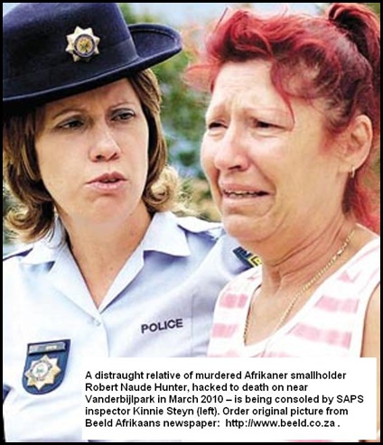 Hunter Robert Naude Vanderbijlpark AH hacked to death RELATIVE CONSOLED BY SAPS INSP KINNIE STEYN