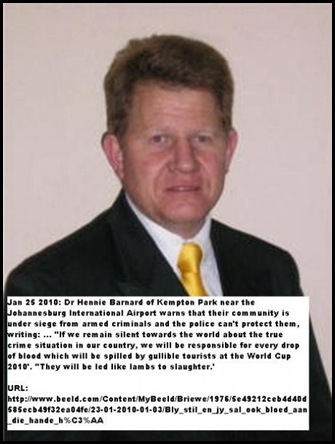 Dr Hennie Barnard Kempton Park near Joburg Airport warns tourists to stay away