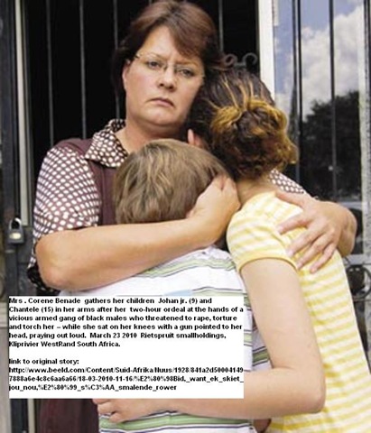 [Benade Mrs Corene hugs kids Johan 9 and Chantele 15 March232010 SmalloldingRietspruitAttack.jpg]