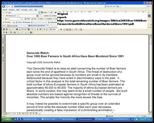 Genocide Watch 2002 Alert over Boer Farmers Slain since apartheid in South Africa Nr 1