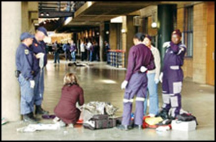 Two armed robbers were gunned down at Vaal Technicon cashTransitRobberyJuly312009 One was a Vereeniging constable...Beeld pic Sonja van Buul