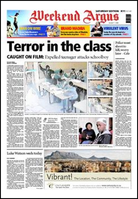 Elsiesriver pupils attack classroom July 31 2009 Cape Argus