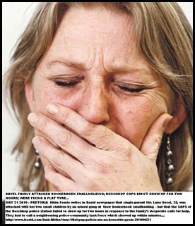 Davel Luna weeps after armed attack Boschkop 
cops refused to respond June12010