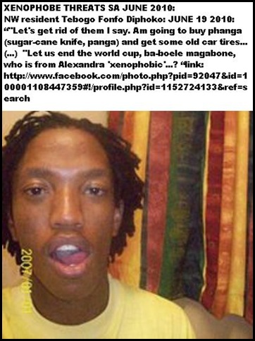 Fiphoko, Tebogo Fonfo Facebook 
hatespeech June2010