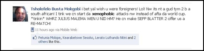Mokgobi Tsholofelo Busta, We start xenophobic attacks now instead of after WC2010June172010