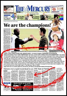 Early Christopher and Jennifer July 19 2010 murdered Hibberdene KZN MercuryFrontPage