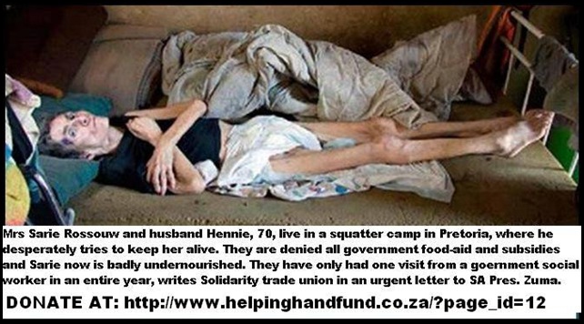 Rosouw Sarie starving to death in squatter camp Pretoria Helping Hand fund Co Za