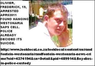 Olivier Frederick 19 POLICE CLAIMED HE SUICIDED IN WESTONARIA POLICE CELL APR52011