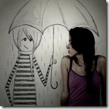 chica y dibujo en lluvia