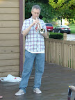 Photo: Mike showing the crowd what a brass band trumpet is supposed to sound like.