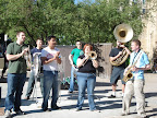 Photo: Kingpin Brass Band entertains the crowd at the Farmer's Market.